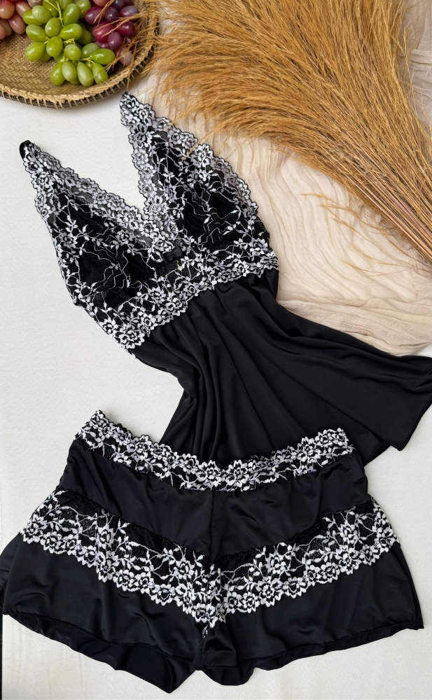 Baby Doll Luxo Fabiana - Preto c/ branco - Imagem 2