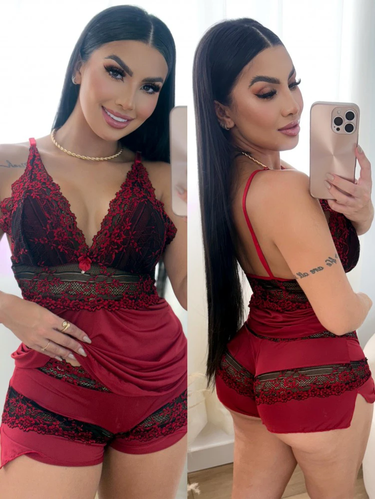 Baby Doll Luxo Fabiana - Vermelho c/ preto (as cores podem dar diferença de tom por causa do flash) - Imagem 5