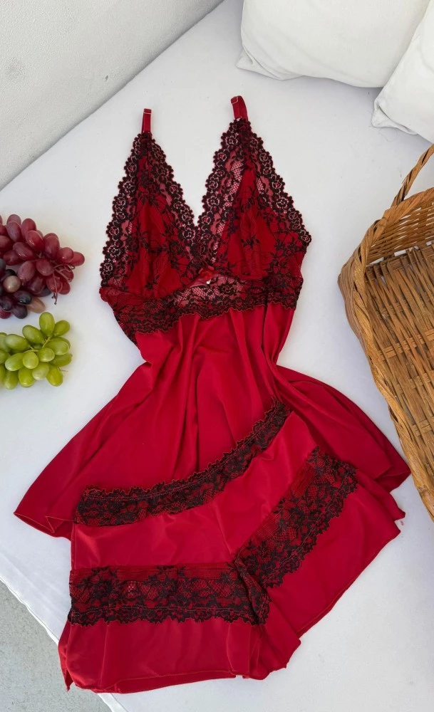 Baby Doll Luxo Fabiana - Vermelho c/ preto (as cores podem dar diferença de tom por causa do flash)