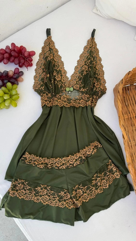 Baby Doll Luxo Fabiana - Verde militar c/branco - Imagem 4