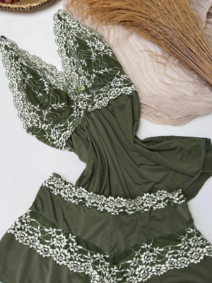 Baby Doll Luxo Fabiana - Verde militar c/branco