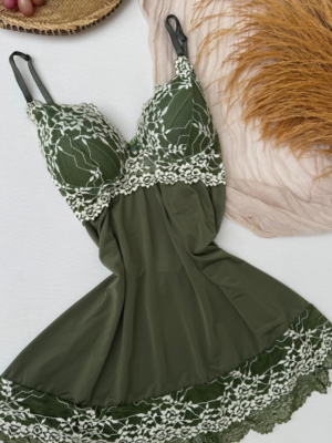 Camisola C/Bojo + calcinha Viviane - Verde militar